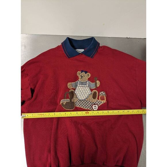 Gopher Women's Vintage 1990s Grannycore Red and Navy Blue With Embroidered Bear - Picture 4 of 8